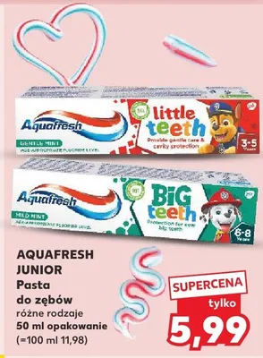 Pasta do zębów Junior różne rodzaje Aquafresh promocja w Kaufland