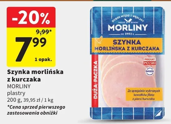 Szynka morlińska z kurczaka Morliny plastry promocja w Intermarche
