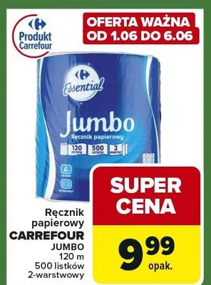 Ręcznik papierowy Carrefour Jumbo 120m 2-warstwowy promocja w Carrefour Express