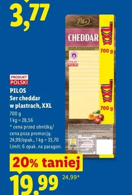 Ser cheddar w plastrach XXL Pilos promocja w Lidl
