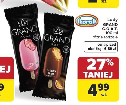 Lody Grand G.O.A.T. Koral promocja w Carrefour