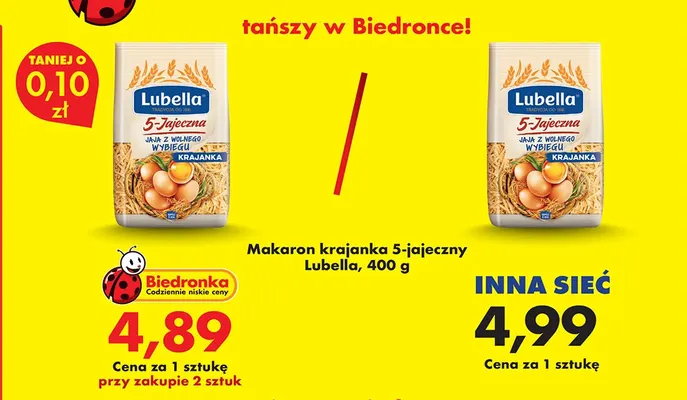 Makaron krajanka 5-jajeczny Lubella promocja w Biedronka