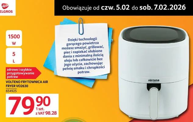 Frytownica Air Fryer VO2630 VOLTENO 1500W 5L promocja w Selgros