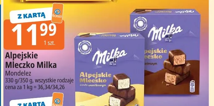 Alpejskie Mleczko o smaku czekoladowym Milka promocja w Leclerc