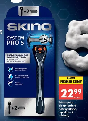 Maszynka do golenia 5 ostrzy Skino rączka + 2 wkłady promocja w Biedronka