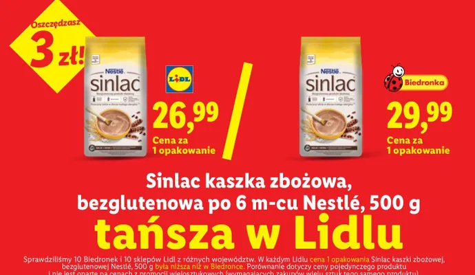 Kaszka zbożowa bezglutenowa po 6 m-cu Nestlé Sinlac promocja w Lidl