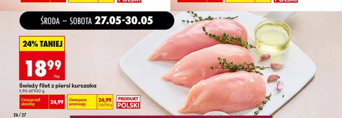 Świeży filet z piersi kurczaka polski promocja w Biedronka
