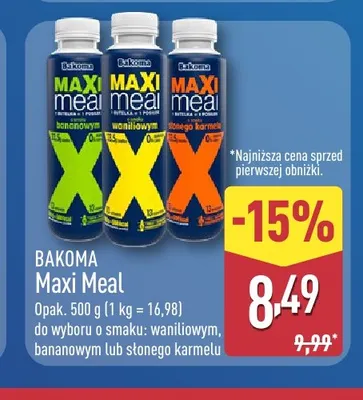 Napój mleczny Maxi Meal o smaku waniliowym Bakoma promocja w Aldi