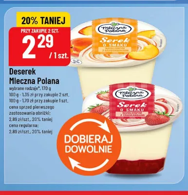 Serek homogenizowany Mleczna Polana o smaku waniliowym z brzoskwiniami promocja w POLOmarket
