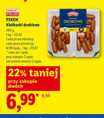 Kiełbaski drobiowe Pikok promocja w Lidl
