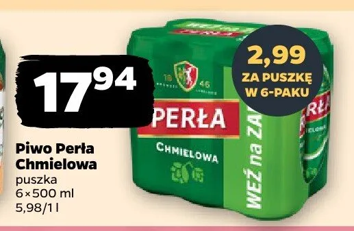 Piwo Perła Chmielowa 6-pak 500ml promocja w Netto