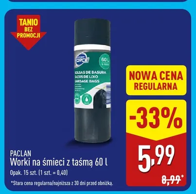 Worki na śmieci z taśmą 60 l Paclan promocja w Aldi