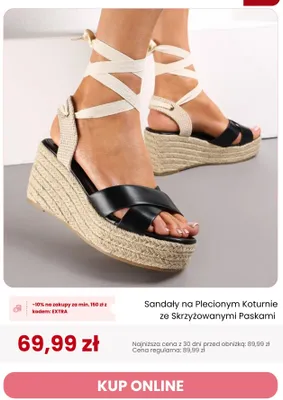 Sandały na plecionym koturnie ze skrzyżowanymi paskami Renee promocja w Renee