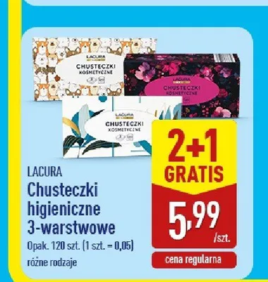 Chusteczki higieniczne 3-warstwowe Lacura promocja w Aldi