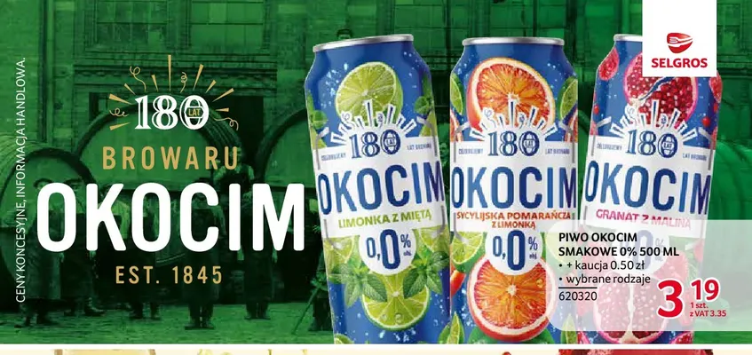 Piwo bezalkoholowe Okocim limonka z miętą promocja w Selgros