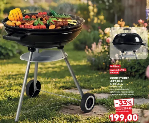 Grill kulisty chromowany, ruszt do grillowania, palenisko z regulowanym otworem wentylacyjnym promocja w Kaufland