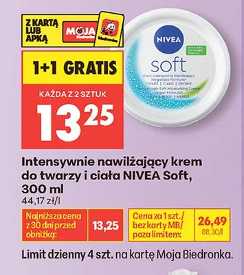 Intensywnie nawilżający krem do twarzy i ciała NIVEA Soft promocja w Biedronka