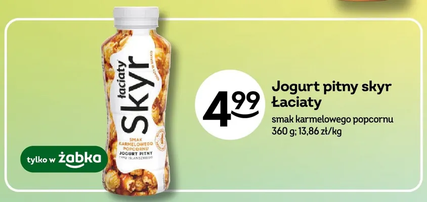Jogurt pitny skyr Łaciate smak karmelowego popcornu promocja w Żabka