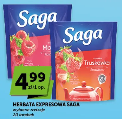 Herbata ekspresowa Saga o smaku malinowym promocja w ABC