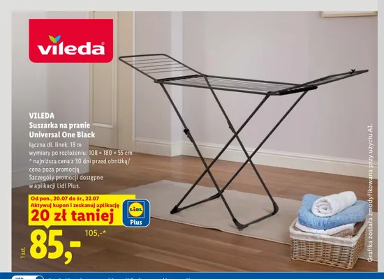Suszarka na pranie Vileda Universal One Black promocja w Lidl