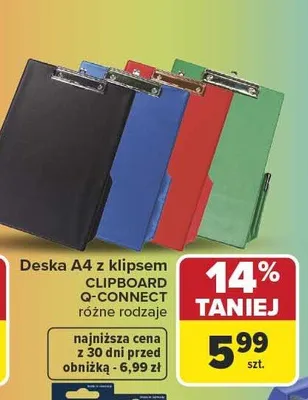 Deska A4 z klipsem Clipboard Q-Connect promocja w Carrefour