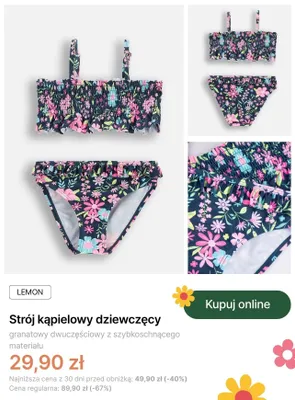 Strój kąpielowy dziewczęcy Coccodrillo Lemon granatowy dwuczęściowy promocja w Coccodrillo