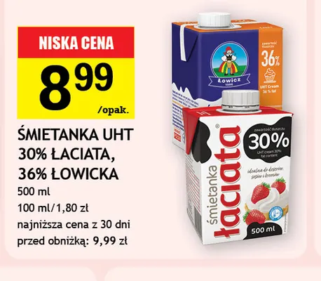 Śmietanka UHT Łowicka 36% promocja w Gram Market