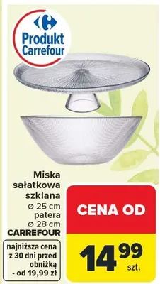Miska sałatkowa szklana ø 25 cm patera ø 28 cm Carrefour promocja w Carrefour