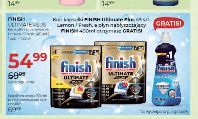 Kapsułki do zmywarek Finish Ultimate Plus Lemon 45-pak promocja w Drogerie Jawa