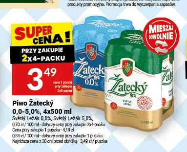 Piwo Žatecký Světlý Ležák 5,0% 4-pak 500 ml promocja w Twój Market