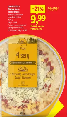 Pizza z pieca kamiennego 4 sery Chef Select promocja w Lidl
