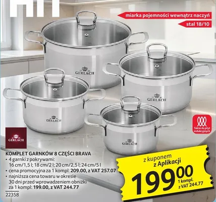 Komplet garnków 8 części Brava promocja w Selgros