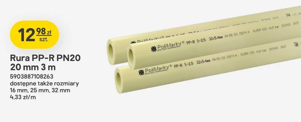 Rura PP-R PN20 PoliMarky 20mm 3m promocja w Castorama