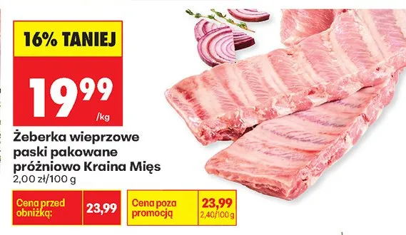 Żeberka wieprzowe paski pakowane próżniowo Kraina Mięs promocja w Biedronka