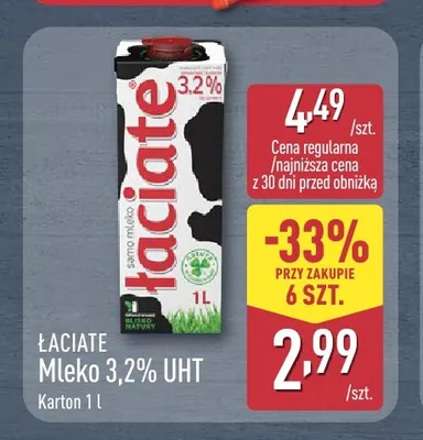 Mleko UHT Łaciate 3,2% promocja w Aldi