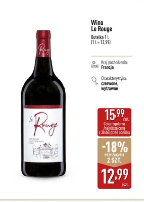 Wino czerwone Le Rouge promocja w Aldi