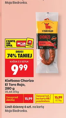 Kiełbasa Chorizo El Toro Rojo promocja w Biedronka