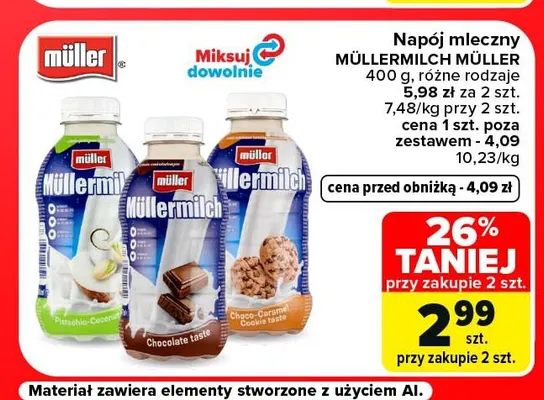 Napój mleczny Müllermilch Choco-Caramel Cookie Müller promocja w Carrefour