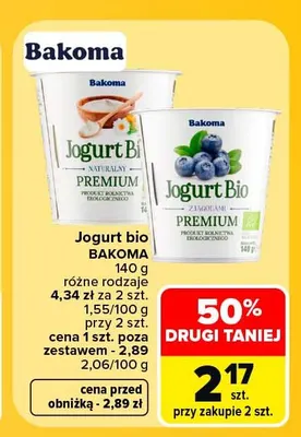 Jogurt bio Bakoma promocja w Carrefour Market