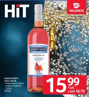Wino MONTE SANTI FRIZZANTE 0% 750 ML Watermelon, Mojito promocja w Selgros