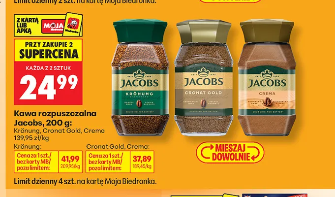 Kawa rozpuszczalna Jacobs Crema promocja w Biedronka