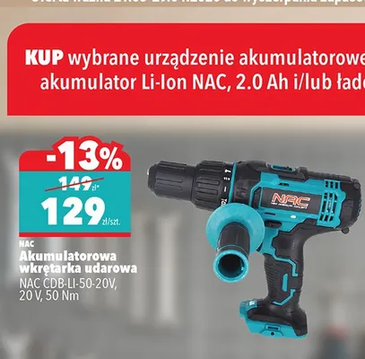 Akumulatorowa wkrętarka udarowa NAC GDB-LI-50-20V, 20 V, 50 Nm promocja w Biedronka