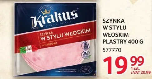 Szynka Krakus w stylu włoskim plastry 400g promocja w Selgros