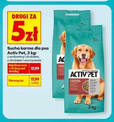 Sucha karma dla psa z wołowiną i drobiem Activ Pet promocja w Biedronka