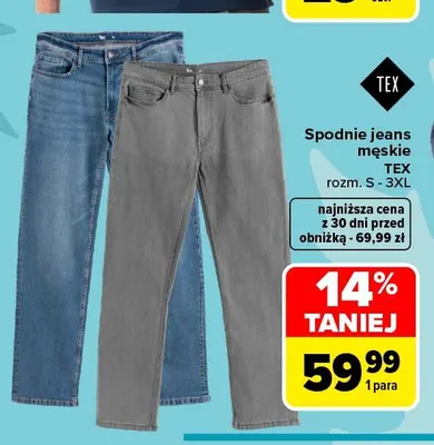 Spodnie jeans męskie TEX promocja w Carrefour