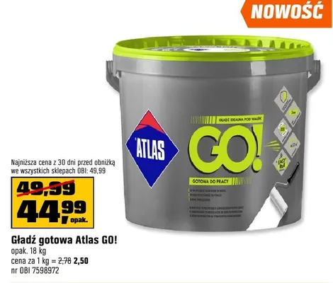 Gładź gotowa Atlas GO! 18kg promocja w OBI