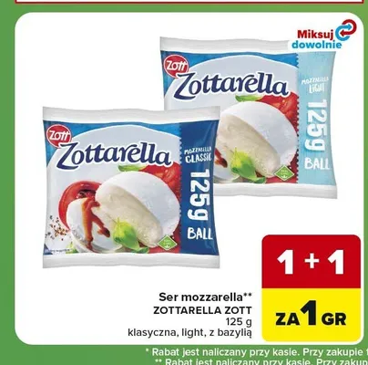 Ser mozzarella Zott Zottarella klasyczna promocja w Carrefour Express