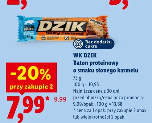 Baton proteinowy WK DZIK o smaku słonego karmelu promocja w Lidl