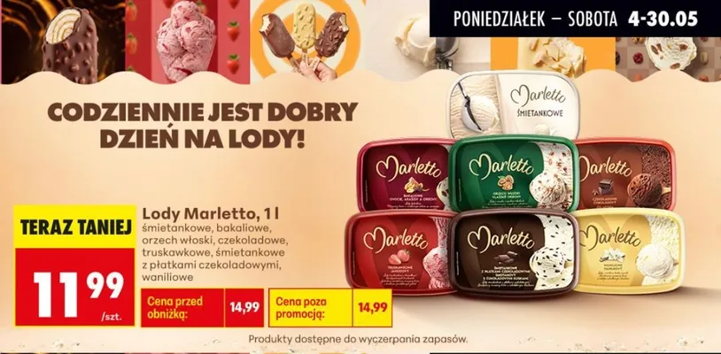 Lody Marletto orzech włoski promocja w Biedronka