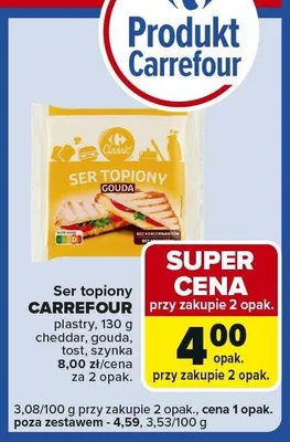 Ser topiony plastry cheddar, gouda, tost, szynka promocja w Carrefour Express